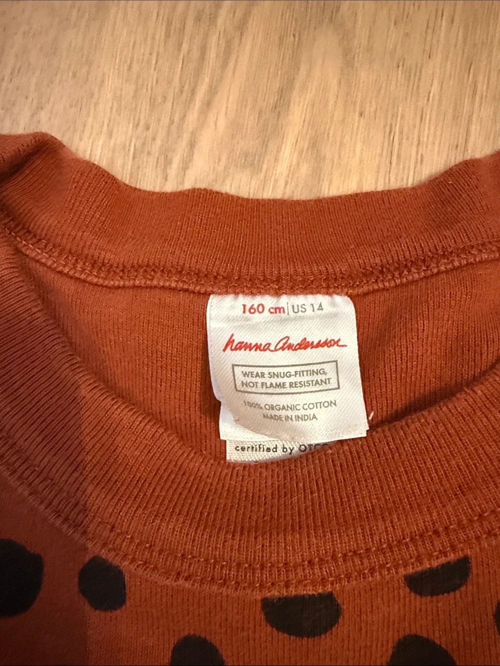 Hanna Andersson Girls Rust Brown Polka Dot Pants  Pajama Set with Black Spots